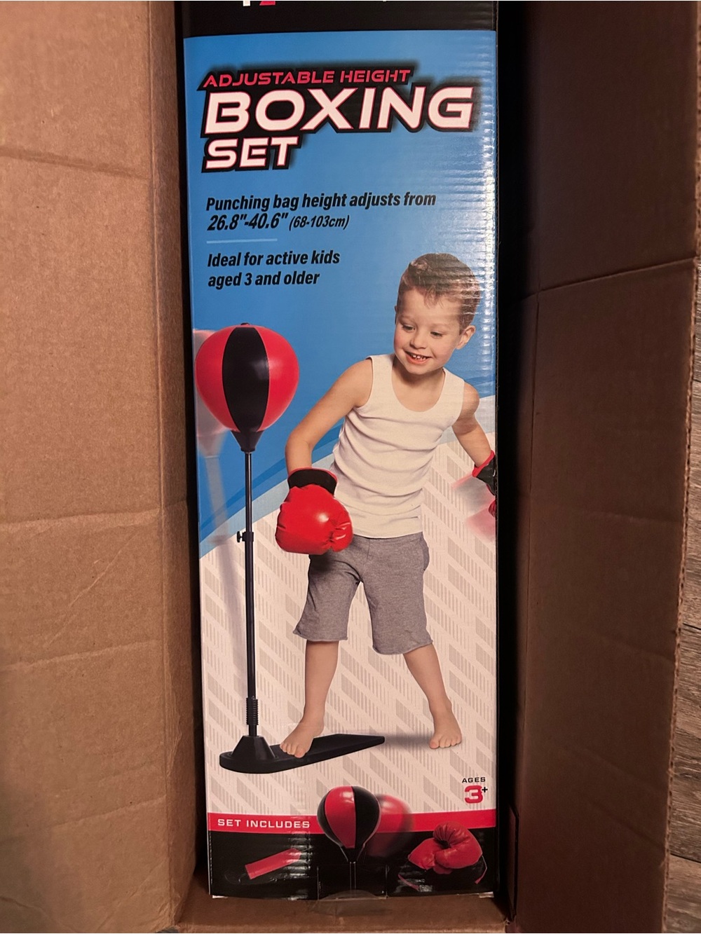 New in box Adjustable Kids Boxing Set with Red and Black Punching Bag
